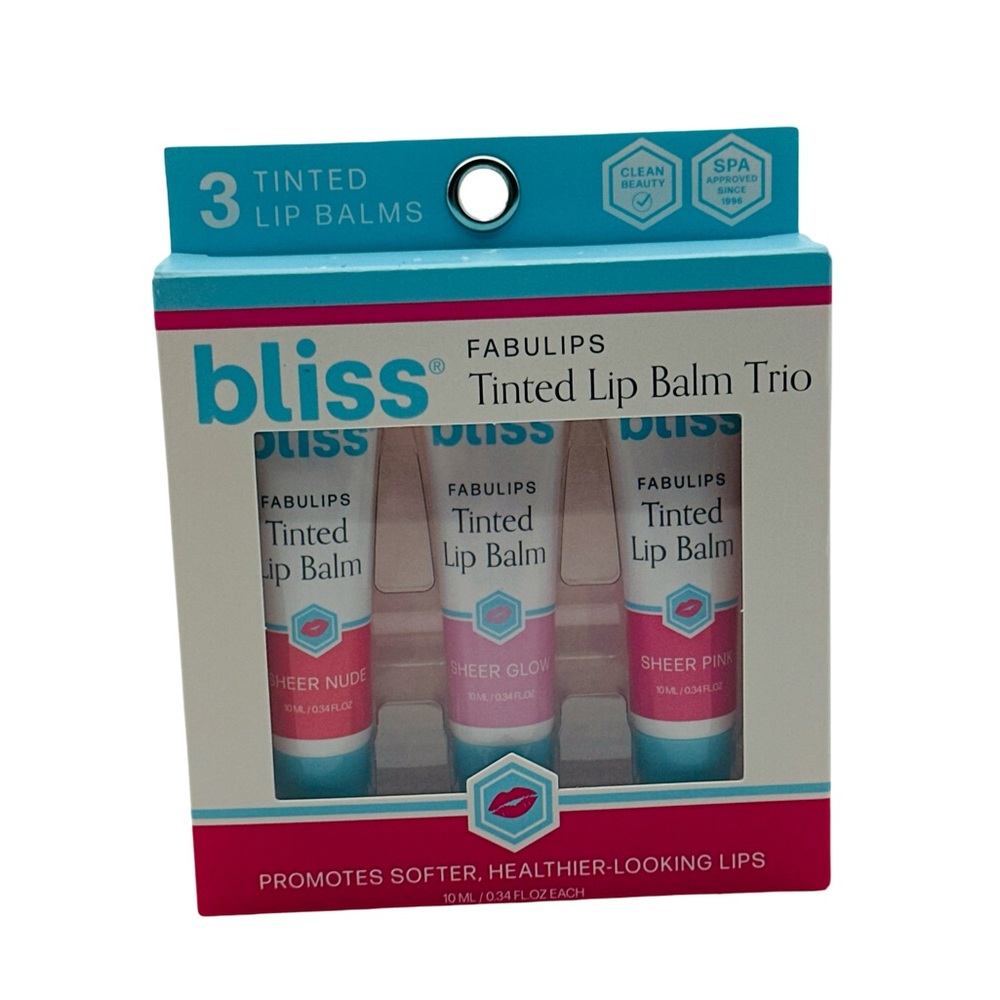 bliss Fabulips Tinted Lip Balm Trio Sheer Nude Glow Pink New in Box